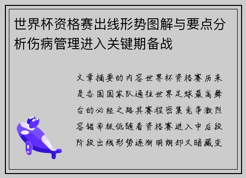 世界杯资格赛出线形势图解与要点分析伤病管理进入关键期备战